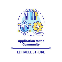 Application to community concept icon. Sustainable energy plan abstract idea thin line illustration. Utility services. Isolated outline drawing. Editable stroke. Arial, Myriad Pro-Bold fonts used