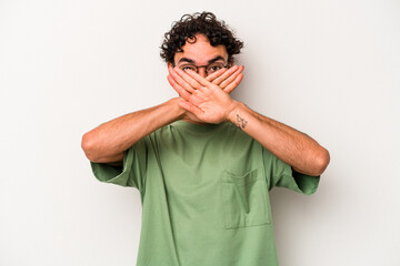 Young caucasian man isolated on white background doing a denial gesture
