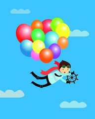 a man flies on balloons, get new impressions and emotions