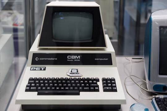 Oslo, Norway. May 01, 2022: A vintage Commodore PET 3032 computer at the Oslo Museum of Technology. Computer was built in 1978.