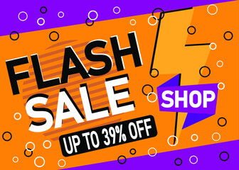 39% off flash sale. Design for business. Discount banner promotion template in orange.