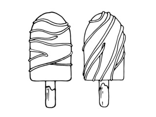 Set Ice cream popsicle with icing. Idea for design, decoration, packaging, coloring.