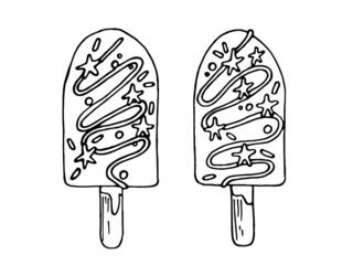 Set Popsicle ice cream with icing and sprinkles. Idea for design, decoration, packaging, coloring.