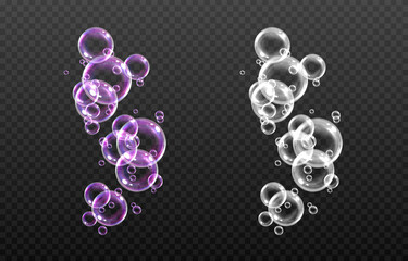 Vector soap bubble. Realistic soap bubble png, glare. Bubbles png. Powder, soap, detergent.