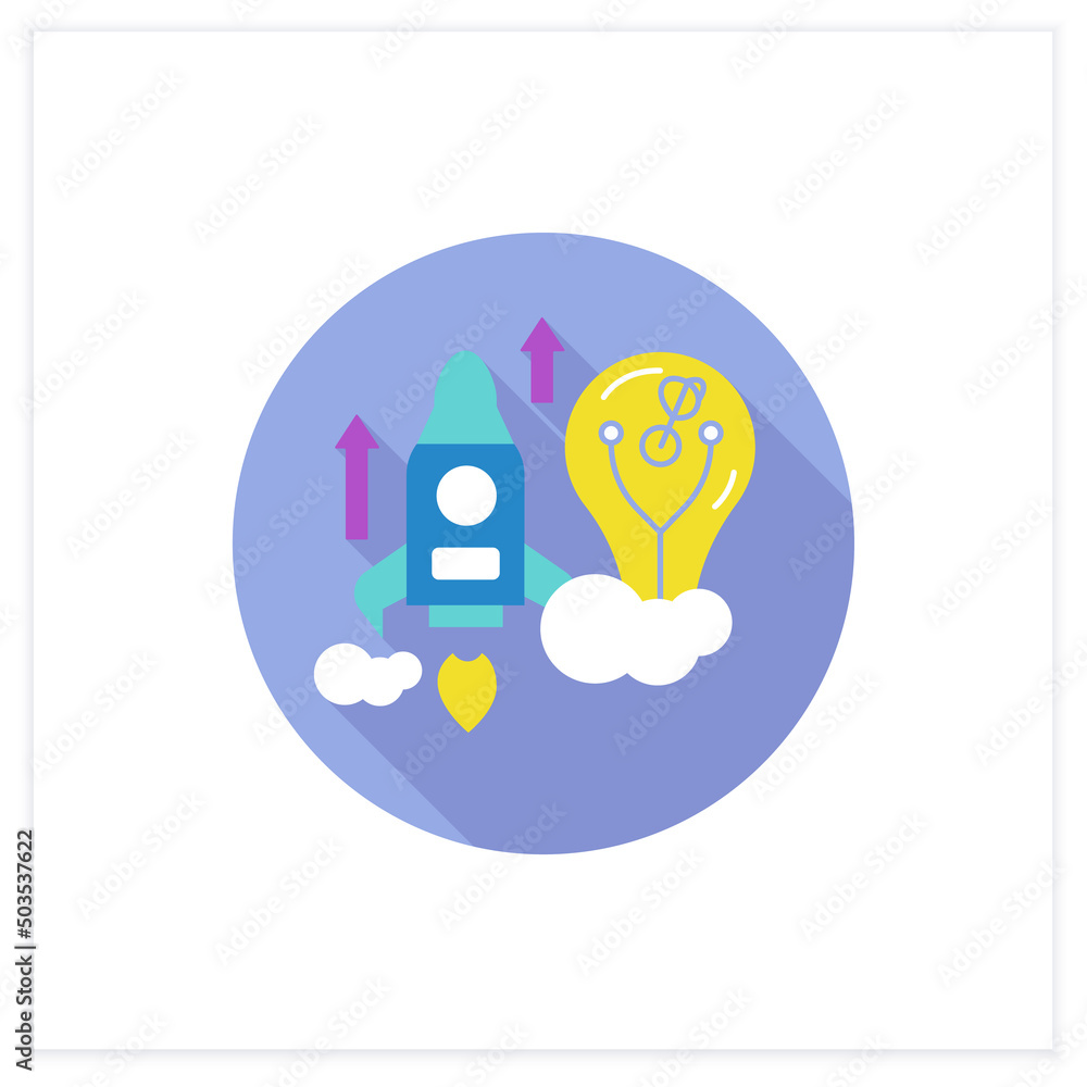 Poster breakthrough innovation flat icon.creating new markets. changes inside company pushes to the next le