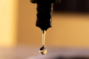 faucet with the last drop of water, water scarcity, close up, vitality concept, health, wellness,...
