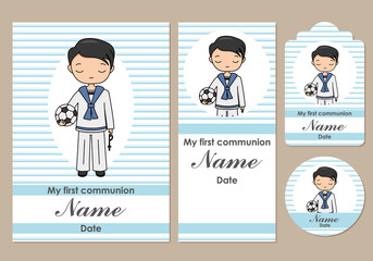First communion card, bookmark, label and sticker set for children	
