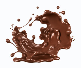 Splashes and drops of melted dark chocolate , dynamic splashes of hot coffe. Design element for packaging. 3d rendering;