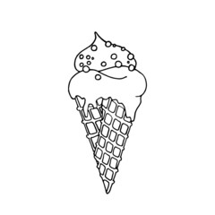 Sweet ice cream in a waffle cone. Ice cream for packaging, coloring, decor.