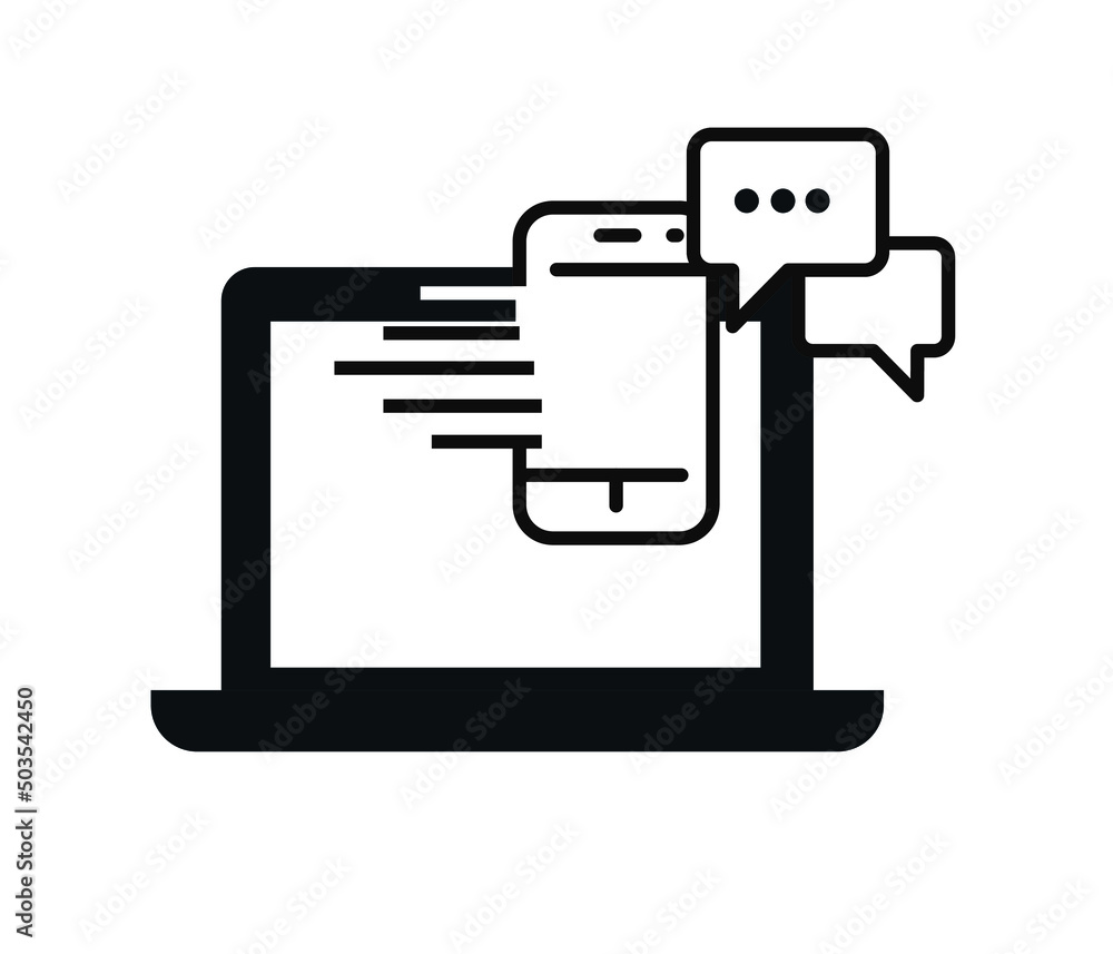 Aufkleber smartphone and computer with speech bubbles. editable vector.