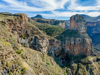 Views of Roque Palmés on the way to Timagada near El Parrizal village in Grand Canary island, Spain.