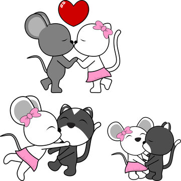 Cute mouse and cat couple valentine cartoon in vector format
