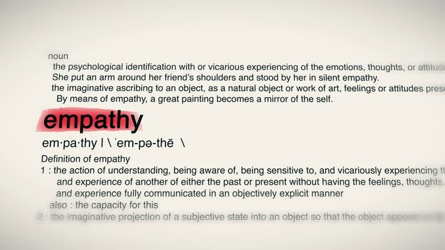 The Word Empathy Red Highlighted in a Dictionary Animation