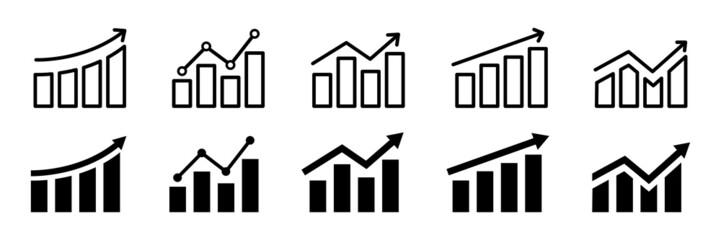Growing graph icon set. Growth chart icon. Growing bar graph - obrazy, fototapety, plakaty