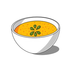 Vegetarian dinner. Homemade food. Hand drawn illustration with yellow pumpkin soup - 503544668