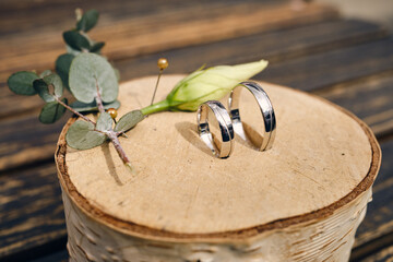 Fototapeta premium photos showing wedding rings just before the ceremony