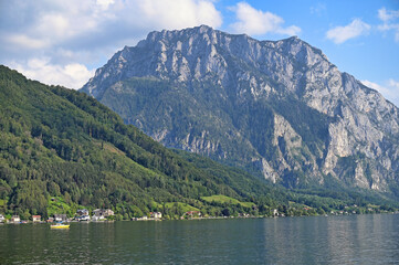Mountains and Lake Traun Traunsee in Upper Austria landscapes summertime