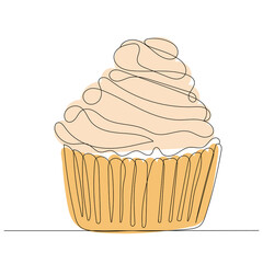 cake drawing in one continuous line, isolated, vector