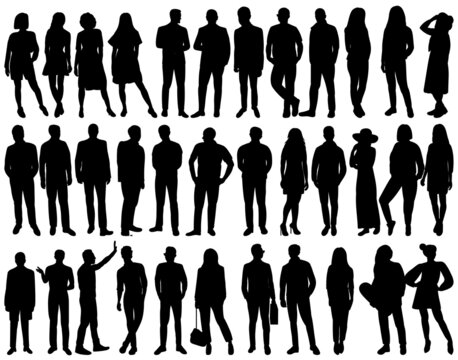 people set silhouette, on white background, isolated, vector