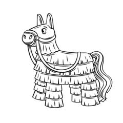 Pinata outline vector icon, mexican traditional festive toy. Drawn monochrome illustration in retro style .