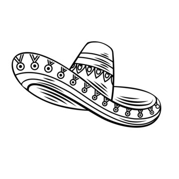 recommend clip art: Mexican sombrero tradition hat outline icon vector. Drawn monochrome illustration in retro style .