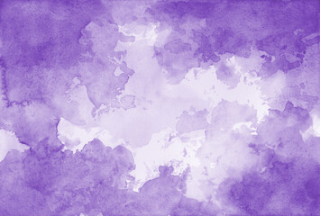 Hand painted watercolor background. Blotches of purple paint with watercolor paper texture grunge. Abstract puffy clouds or sky - 503546630
