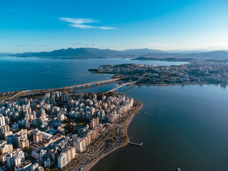 Aerial view of the Hercilio Luz bridge in Florianopolis