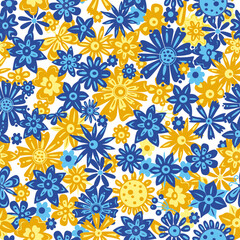 Seamless pattern of yellow and blue flowers