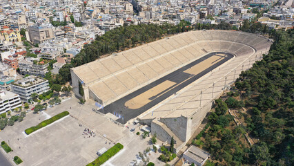 Aerial drone photo of iconic ancient Panathenaic stadium or Kalimarmaro birthplace of the original...