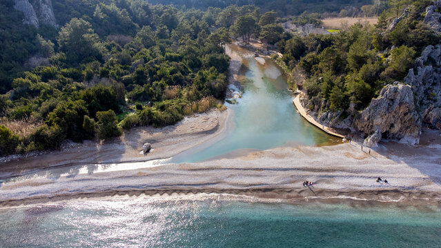 Aerial drone shots of Olympos ancient city, Turkey