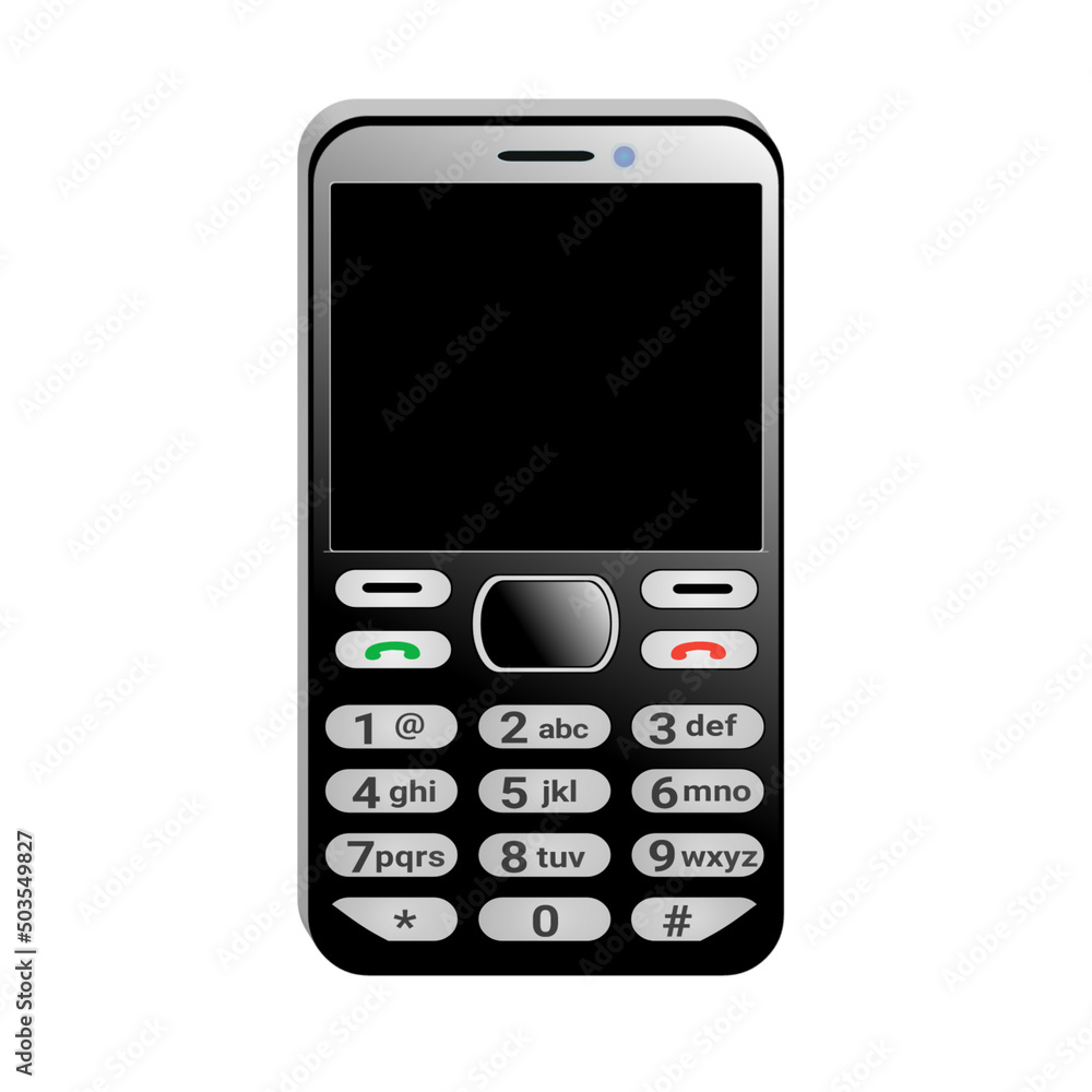 Poster 3d rendering of a keypad mobile phone against a white background with free space for text