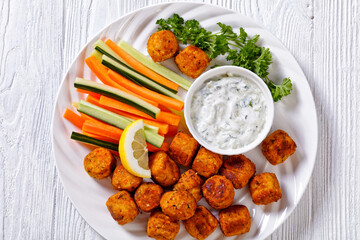 bean veggies gnocchi with vegetable sticks and dip