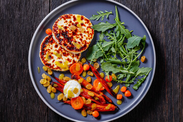 baby carrot salad and grilled halloumi cheese