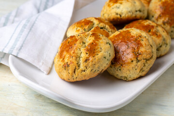 Delicious Turkish food; dill cheese pastry, Turkish name; dere otlu peynirli pogaca