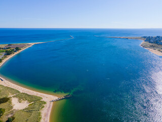 Merrimack River mouth to the Atlantic Ocean between town of Salisbury and city of Newburyport, Massachusetts MA, USA. 