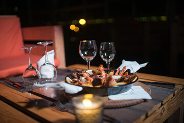 Fresh Paella dish on the table