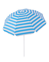 Parasol in blue stripes isolated on white background