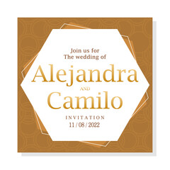 Isolated hexagon names wedding invitation vector illustration