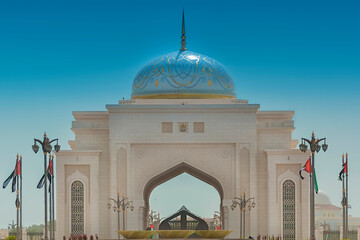 The beautiful entrance gate to the Presidential Palace in Abu Dhabi, United Arab Emirates