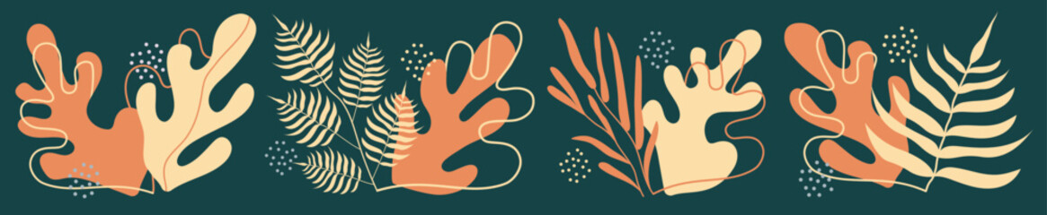 Abstract tropical leaves. Fashion foliage collection. Vector illustration. Organic. 