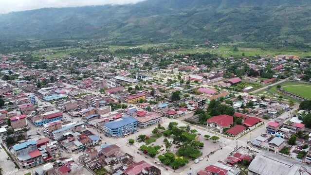 Aerial view of the city of Mazamari, one of the nine districts of the Province of Satipo, located in the Department of Junin