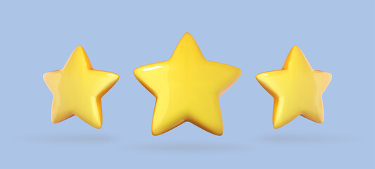 3D three yellow star icon isolated on blue background. Vector 3d illustration - obrazy, fototapety, plakaty