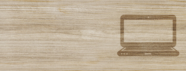 laptop icon isolated on special wood banner background