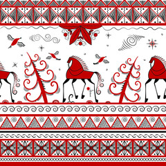 vector illustration Craft Art Traditional horses Russian paintings mezen Pattern