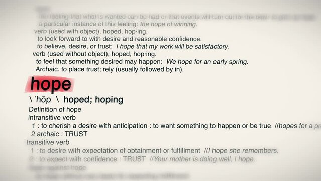 The Word Hope Red Highlighted in a Dictionary Animation