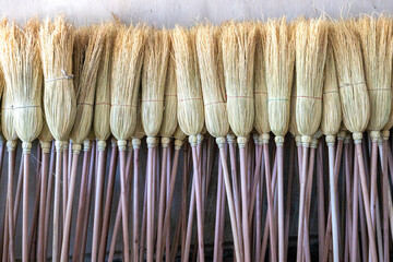 Natural organic wooden broom.Tool for home or room Cleaning. Broom manufacturer