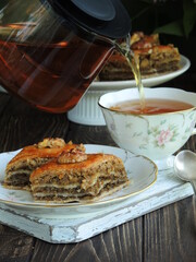 Walnut and honey baklava or pahlava. Traditional desserts.