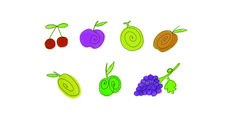 set of fruits Set Modern Cartoon Style. Fruits Set. Abstract Drawings Collection Contemporary Style. Vector EPS