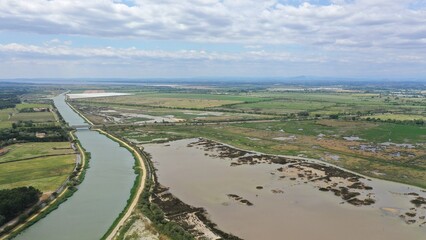 vue aérienne La Tour Carbonnière en Petite Camargue. Saint-Laurent-d'Aigouze. Près d'Aigues-Mortes. France, Gard, région Occitanie.