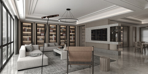 3d render of modern home living room